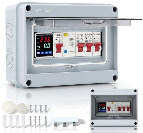 Sicherungskasten Aufputz, IP65 Verteilerkasten Aufputz mit Fi Schutzschalter 32A 16A 10A AC Trennschalter Stromverteilerkasten Leistungsschalter 63A für Werkstatt Zuhause