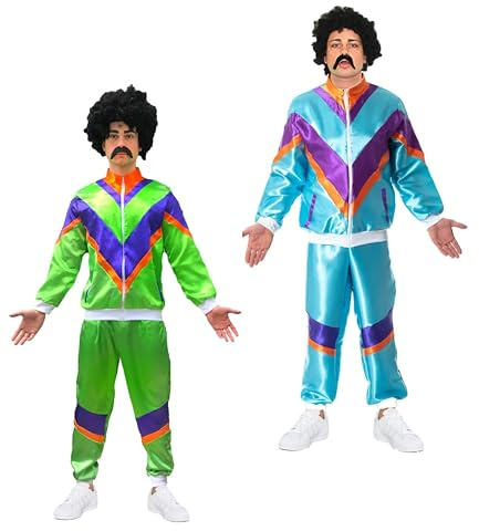 SoWest 80s Green Shell Suit Fancy Dress Costume – Unisex Jacket & Trousers, 1980s Dress Up Costume | Aerobics Instructor Tracksuit Outfit for 80's Disco, Party, Carnival, Theme Parties - M