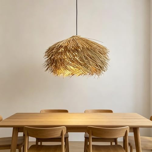 NOCHX Boho-Stil Rattan-Pendelleuchte Mit Flammig-Design Hängende Deckenlampe Nordic Wabi Sabi Hängelampe Für Esstisch Küche Wohnzimmer Schlafzimmer Hotel Café Und Restaurant(A-50cm)