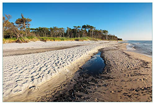Wallario Küchenrückwand selbstklebend 90 x 60 cm, Motiv: Einsamer Strand am Meer - Blauer Himmel | Spritzschutz abwischbar & pflegeleicht