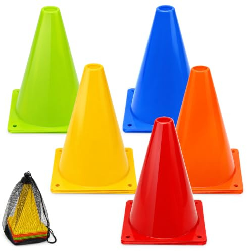 Jerhyun 15 Stück Pylonen, 18cm Fussball Hütchen Set | Bunt Markierungsscheiben für Hockey, Fußball, Eislaufen, Handball oder Koordinationsübungen(15)