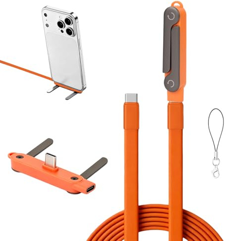 XAVURO Detachable Flat Charging Cable with Stand, 240W Type C, 1.5m, Orange