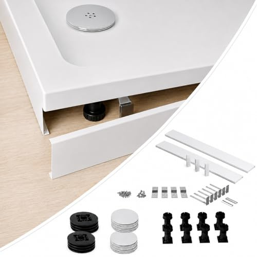 PVC Shower Tray Riser Kit, 95mm Height, Plastic Shower Tray Plinth & Support Legs Pack for Square Trays, Up to 800mm