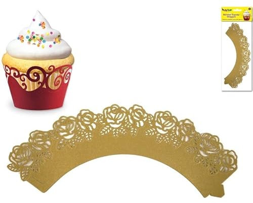 Party Craft Rose Cupcake Wrappers, 3 x Pack of 6, Gold