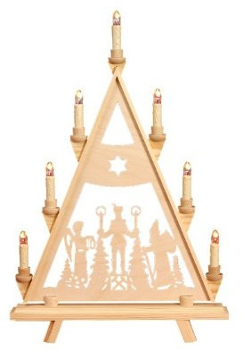 Lichterspitze Motiv 'Weihnachtsmann, Engel und Bergmann',natur, Original Erzgebirge