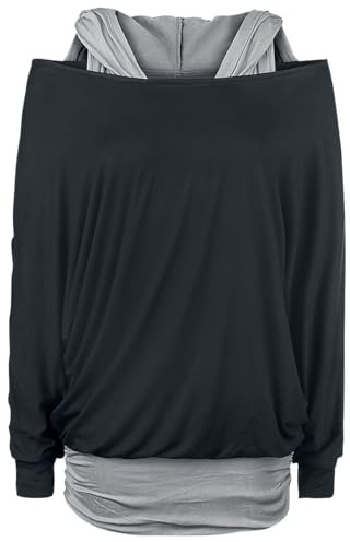 Black Premium by EMP Damen schwarzes lockeres Langarmshirt im Double-Layer-Look