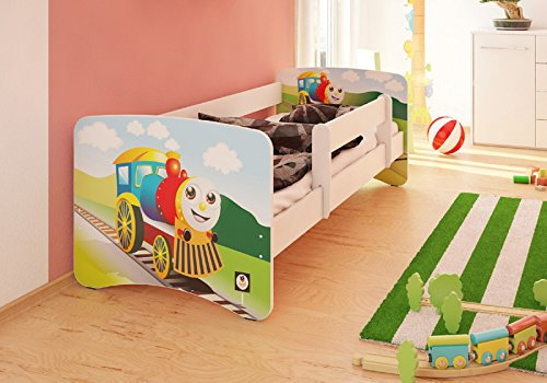 Best For Kids Kinderbett MIT RAUSFALLSCHUTZ UND MIT 10 cm MATRATZE TÜV Zertifiziert SUPER Auswahl 5 GRÖßEN (90x180, Lokomotive)