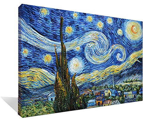 Asdam Art - Peinture à l'huile sur toile 100% peinte à la main, Nuit étoilée par Vincent Van Gogh, 60 x 90 cm, Prête à accrocher, Salon, Chambre, Salle à manger