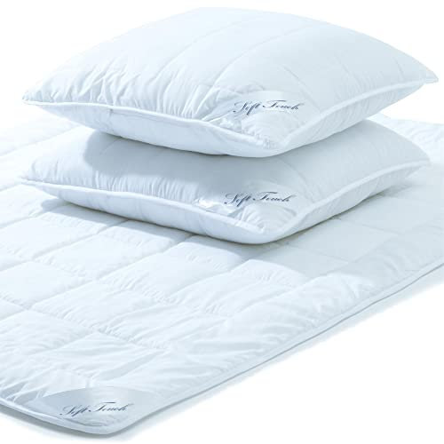 aqua-textil Soft Touch Bettdecke Ganzjahresdecke 200 x 200 cm Set inkl 2X Kopfkissen 80 x 80 cm Winter Sommer Steppdecke Oeko-TEX
