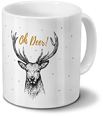 printplanet Tasse mit Motiv Oh Deer, Kaffeebecher, Mug, Becher, Kaffeetasse - Farbe Weiß
