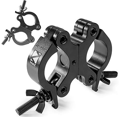 BeamZ BC50B-200D Swivel Coupler Clamp Set (2X) Slimline Aluminium Truss Lighting Clamp, 360° Rotation, for DJ Stage Lighting Mounting, Black, 48-51mm, Max Load 200kg