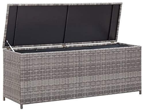 Tidyard Garten-Aufbewahrungsbox Gartenbox als Sitzbank Truhenbank Mit Einer 180 g/m² Planenauskleidung,Aufbewahrungstruhe Gartentruhe 150 x 50 x 60 cm,PE-Rattan & pulverbeschichtetes Stahlgestell