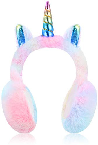 SATINIOR Cache-Oreilles d'Hiver Licorne en Peluche Dessin Animé (Bleu)