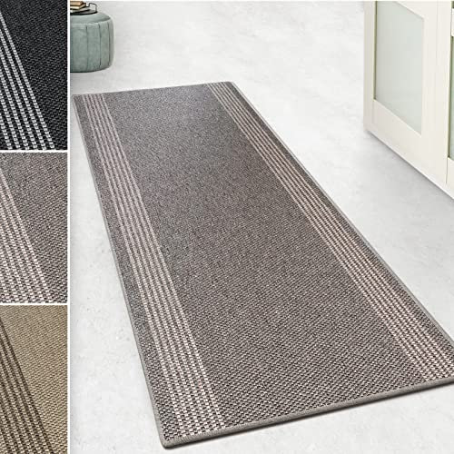 Floordirekt Teppich-Läufer Natura in Sisal-Optik | Hochwertige Verarbeitung | Tiger-Eye Struktur | Erhältlich in 3 Farben & vielen Größen | Langlebig & strapazierfähig (80 x 200 cm, Grau-Beige)