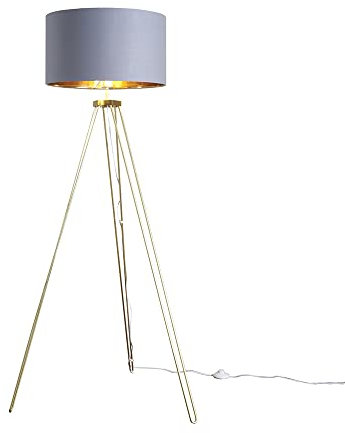 MiniSun | Modern Gold Hairpin Design Tripod Floor Lamp with a Grey/Gold Drum Shade | Floor Lamps & Torchieres, Home Décor & Improvement Essential | Includes Bulb [3000K Warm White]