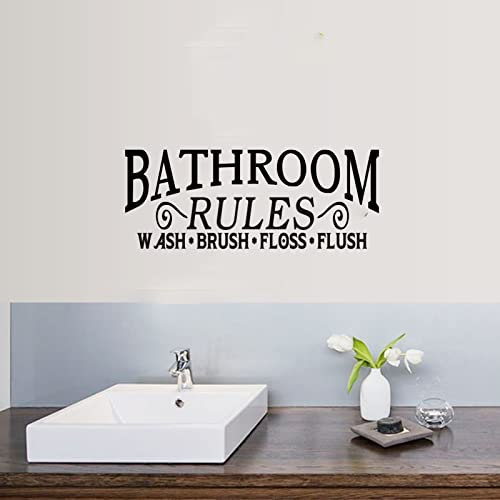 SEATUNE Bathroom Wall Decals, Bathroom Wall Decals, Quotes Toilet Wash Brush Floss Flush Kids Funny Shower Door Letters Family, Bath Bubble Bathtub Spa Home Vinyl Art Wall Decor, Bathroom Rules 23X9