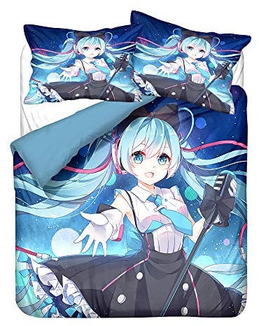 Hatsune Miku schönes Mädchen Anime Bettwäsche-Sets Cartoon 3D-gedrucktes Polyestergewebe 1 Bettbezug + 1/2 Kissenbezüge (keine Bettdecke)