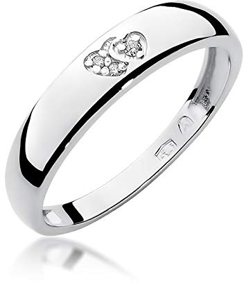 MARKO Weißgold Damen-Goldring mit Herzen, verziert mit 0,02 Karat Diamanten | 14 Karat Gold (585) | Goldring mit Box | Goldring für Frauen (Weißgold, 60 (19.2))