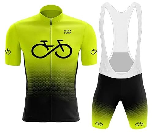 FFFF & OLFEH Herren Radtrikot Set Fahrrad Kurzarm Set mit 9D gepolsterten Trägerhosen MTB Rennrad Fahrradtrikot Fahrrad Shirts Bib Atmungsaktiv Schnell Trocknend für Radfahren MTB Jogging (Grün B,M)