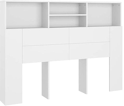 vidaXL Bett Kopfteil mit Ablagen Kopfteil-Regal Wand-Kopfteil Bücherregal-Kopfteil Betthaupt Bettkopfteil Schlafzimmer Weiß 140x19x103,5cm