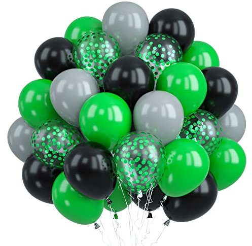Dark Green Balloons Set - 30pcs Green Black Balloons for Helium Party Supplies - Boys Kids Video Game Football Theme Baby Shower