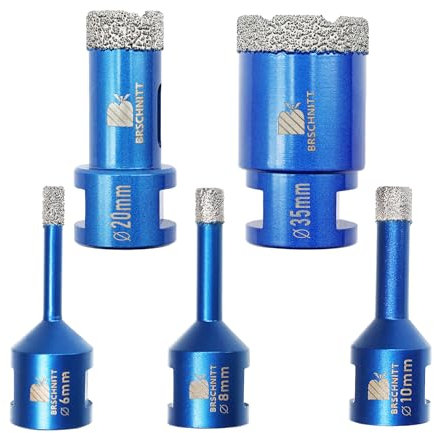 BRSCHNITT Forets Diamant 6/8/10/20/35 mm - trepan carrelage avec Filetage M14 pour Perçage à sec en Porcelaine Carrelage Granit Marbre(5 Pièces)
