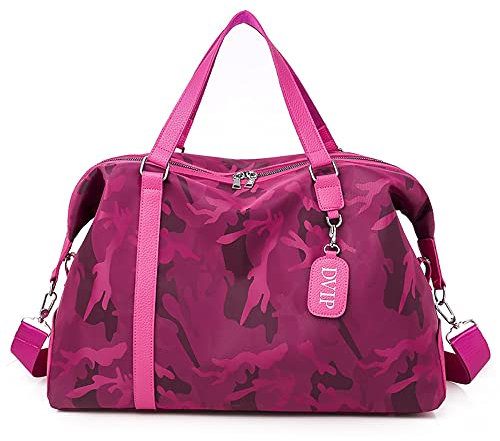 Vllcsla Reisetasche Sporttasche Damen Große, Leichte Handgepäck Reisetasche Weekender Damen Reisetasche mit Nassfach, Weekender Fitness Duffle GMY Bag, 48x20x33 cm, 32L (Rosentarnung)