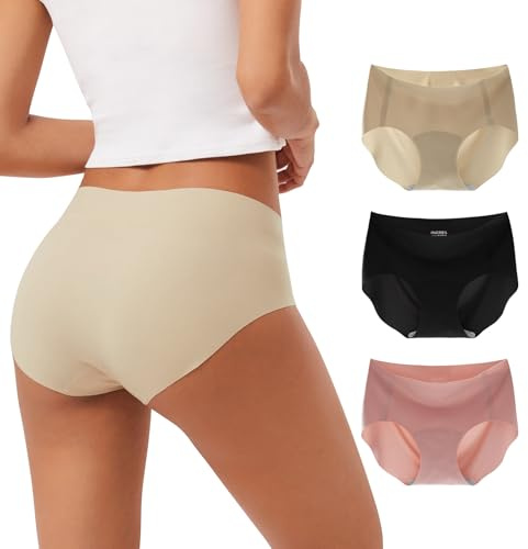 INNERSY Women's Seamless No Show Hipster Panties Invisible Light Underwear 3-Pack(Black/Brick Red/Nude,Medium)