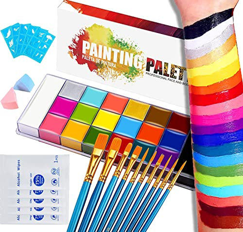 Visage Corps Peinture,Palette de Maquillage pour Enfants,20 Couleurs Peinture à l'huile Pro Flash Tatouage Palette,Body Painting,Sûr,Non Toxique,Kit Corporelle Halloween,Noël,Soirées
