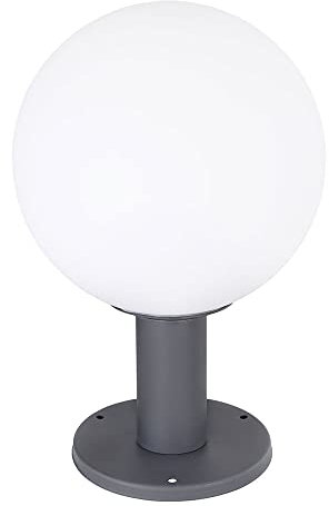 Garten Sockelleuchte Außenbeleuchtung Außen E27 Außenlampe Stehlampe, Alu Glaskugel, opal, 1x E27 Fassung, DxH 25x38 cm