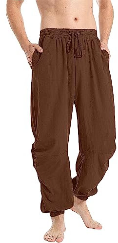 YAOBAOLE Herren Leinenhose Sommer Lang Strandhose Braun M