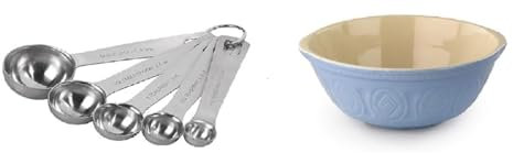 Tala A10550 Stainless Steel Measuring Spoons, 5 Piece Set for Measuring Dry and Liquids + Tala Traditional Ceramic Stoneware Mixing Bowl
