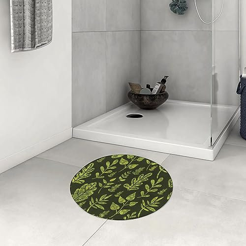 Badezimmerteppich rutschfest Gemusterte grüne Blätter Von der Natur inspirierte Komposition Frische Bäume Waschbar teppich rund Weich Flauschig Badteppich Weich Kurzflor Mikrofaser Badvorleger 60 cm