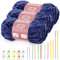 3 x 100 g (3 x 80 m) Chenille Garn, Samt Garn zum Stricken und Häkeln mit Nadeln mit großem Öhr, weiches Chenille-Garn für Kleidung, Decken, Taschen, Pullover, DIY-Strickprojekte (Dunkelblau)