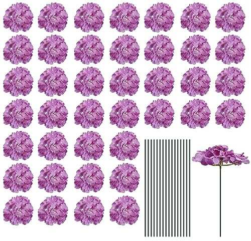 sourcing map Silk Artificial Hydrangea Flowers, Purple Artificial Flowers Heads with Stems, Full Hydrangea Flowers for Wedding Centerpieces, Party Decoration 64 Set