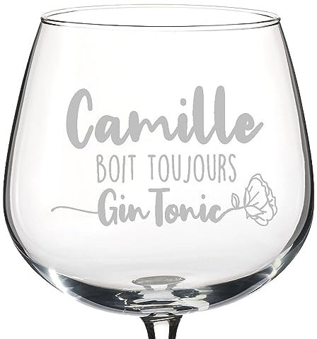 Wanapix | Verre Gin Tonic Personnalisable avec Nom | Verre Ballon/Cocktail | Cristal Gravé au Laser | Lavable au Lave-vaisselle | 70cl | Boit Toujours