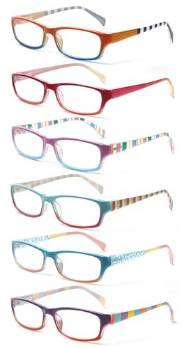 COJWIS 6 pack Lesebrille Blaulichtfilter Brille für Damen Federscharnier Lesehilfe Blendfreie UV Brille Leserbrille (Mehrfarbig, 4.00, x)