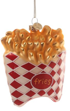 MARELIDA Weihnachtsbaumschmuck Pommes - Glas - Christbaumschmuck - matt - H: 11cm - Gold, rot, weiß