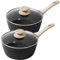 Rainberg Saucepan with Lid, Nonstick Milk Pan Suitable with Induction, Gas and Electric Hobs, Cooking Pot with Pour Spout. (Black, 2PK 16 & 18cm)