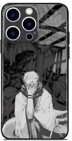 HWLHJJ Ryomen Sukuna Jjk Sleek Style Black Glass Shell, Shonen Anime Phone Case, Manga Fans for iPhone 14 Pro