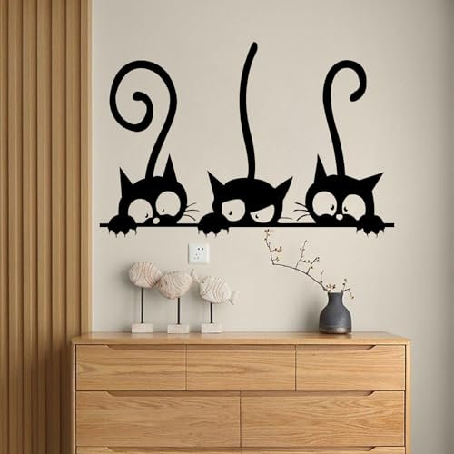 AINIUNIU Set di 4 Adesivi Murali Neri Gatti, Divertente Adesivo Da Parete Gatto Nero, Muro Decorazione, Adesivi Muro Gatti, per Soggiorno Camera da letto Camera dei Bambini Corridoio Finestra