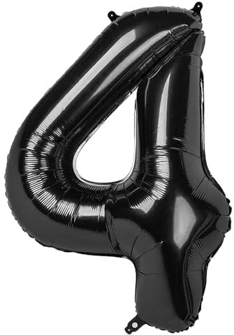 Ponmoo Foil Globo Número 4 Negro 40 (101cm), Inflable Helio o aire, Gigante Numeros 0-9, 10-19, 20-29, 30-100, Grande Globos Decoración para La Boda Aniversario y Cumpleaños Fiestas