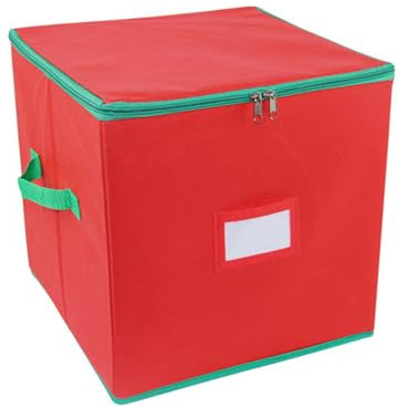 Highdi Scatola Portaoggetti per Decorazioni Natalizie, Valigia Porta Palline di Natale con 64 Scomparti Contenitore per Palline di Natale Pieghevole con Divisori (33x33x33cm,Rosso)