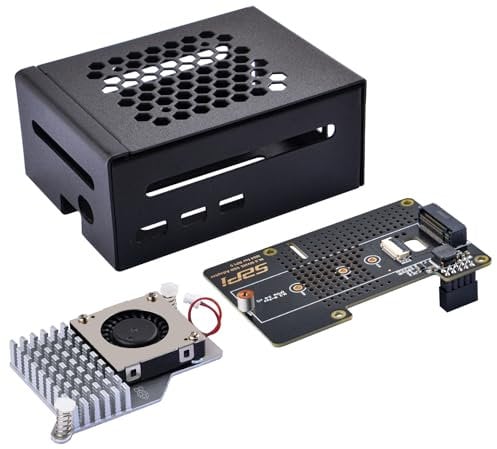 GeeekPi Metal Case with N04 PCIe M.2 Key-M NVMe SSD PCIe Peripheral Board for Raspberry Pi 5,with Raspberry Pi 5 Official Active Cooler,Support M.2 NVMe SSD 2230 2242 2260 2280