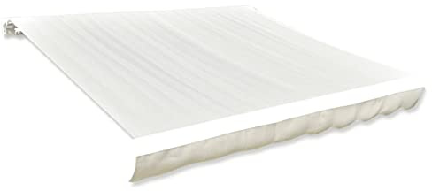 Mengtu Markisenbespannung Markisentuch Ersatz-Markisenstoff Ersatz-Bezug für Markise Markisenbespannung Sonnenschutz Ersatzstoff mit Volant ohne Rahmen Creme 450x300 cm Garten Möbel