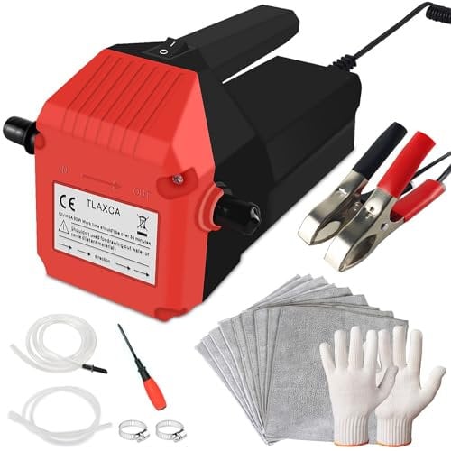 Nartov Oil Extractor Pump 12V/80W, Fuel Transfer Pump, Oil/Diesel, Vacuum Oil Suction Pump with Hose, Portable Oil Suction Pump for Motorcycle Car Truck Farm Vehicle (RED)