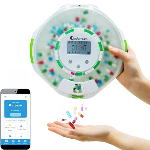 Adamson TimelyMed Smart Pill Dispenser Machine with Alarm + WiFi App Monitoring + 28 Day Medicine Dispenser + Automatic Pill Dispenser for Elderly with Alarm & Alzheimers Care + Lock Key + New 2024
