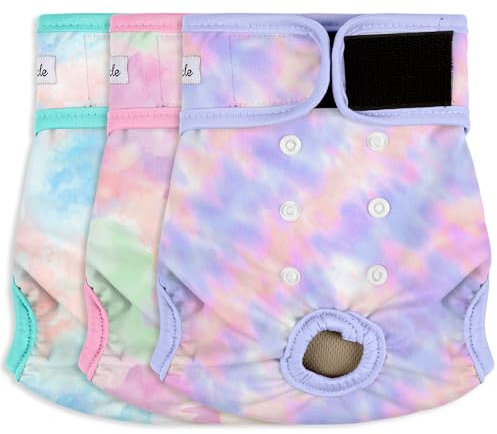 Grecle Windeln für Hündinnen – wiederverwendbare Windeln für Hunde in Hitze – hochsaugfähige Hundewindeln für Hündinnen bei Inkontinenz mit verstellbaren Druckknöpfen (Batik, S)