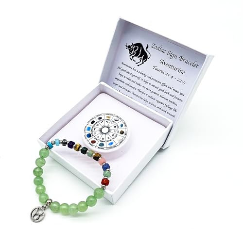 Sternzeichen Edelstein Armband in Geschenkbox | Schutz Glück Liebe Energie (Stier Aventurin, 18 cm)