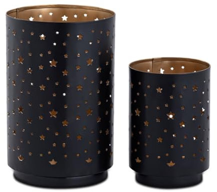 Kerzenständer Kerzenhalter Teelichthalter Metall schwarz Gold Farbe Zylinderform Sternenmotiv